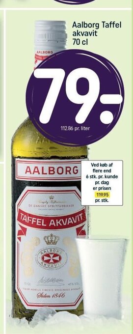 REMA 1000 Aalborg Taffel akvavit 70 cl tilbud