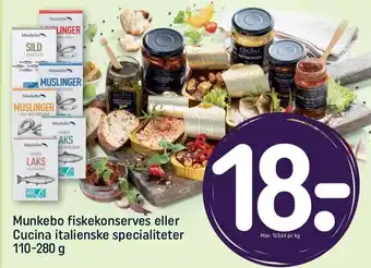 REMA 1000 Munkebo fiskekonserves eller Cucina italienske specialiteter 110-280 g tilbud