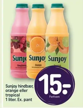 REMA 1000 Sunjoy hindbær, orange eller tropical 1 liter. Ex. pant tilbud