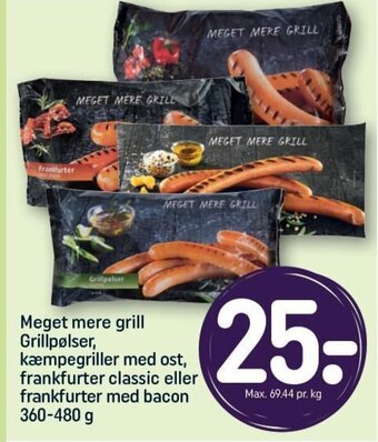 REMA 1000 Meget mere grill Grillpølser, kæmpegriller med ost, frankfurter classic eller frankfurter med bacon 360-480 g tilbud