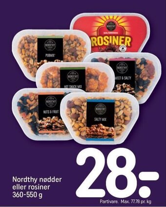 REMA 1000 Nordthy nødder eller rosiner 360-550 g tilbud