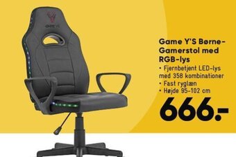 Bilka Game Y'S Børne-Gamerstol med RGB-lys tilbud