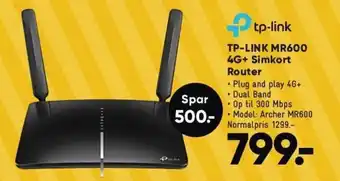 Bilka TP-LINK MR600 4G+ Simkort Router tilbud