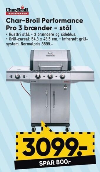 Bilka Char-Broil Performance Pro 3 brænder - stål tilbud
