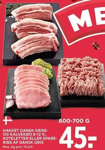 MENY Hakket dansk grise- og kalvekød 8-12%, koteletter eller spareribs af dansk gris tilbud