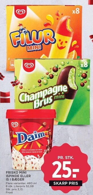 MENY Frisko mini ispinde eller is i bæger tilbud