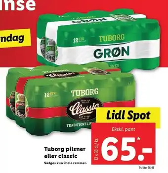 Lidl Tuborg pilsner el. classic tilbud