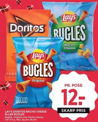 MENY Lay's doritos nacho cheese eller bugles tilbud
