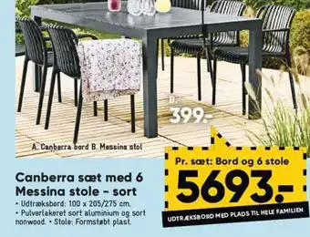 Bilka Canberra sæt med 6 Messina stole - sort tilbud