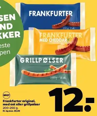 Netto Frankfurter original, med ost eller grillpølser tilbud