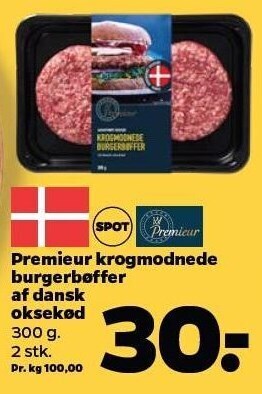 Netto Premieur krogmodnede burgerbøffer af dansk oksekød tilbud