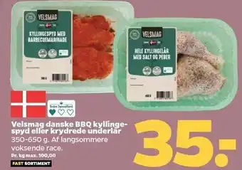 Netto Velsmag danske bbq kyllingspyd eller krydrede underlår tilbud