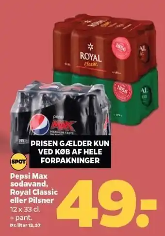 Netto Pepsi max sodavand, royal classic eller pilsner tilbud