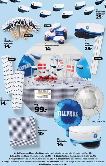Netto Guirlande med huer, kageflag med huer, studenterhuer, flag med huer, serpentiner, dug, servietter eller folieballon tilbud