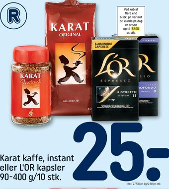 REMA 1000 Karat kaffe, instant eller L'OR kapsler tilbud