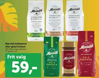 Bilka Merrild helbønner eller gold instant tilbud