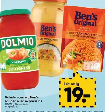 Bilka Dolmio saucer, Ben's saucer eller express ris tilbud