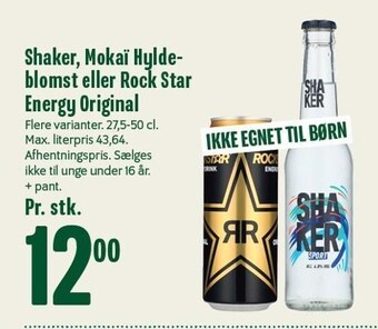 Shaker, mokaï hyldeblomst eller rock star energy original