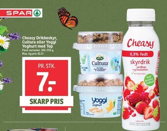 SPAR Cheasy drikkeskyr, cultura eller yoggi yoghurt med top tilbud