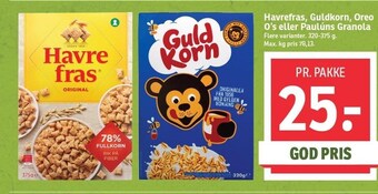 SPAR Havrefras, guldkorn, oreo o's eller paulúns granola tilbud