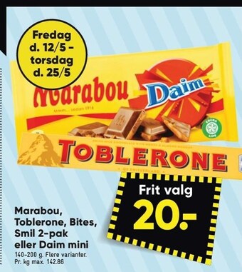 Marabou, toblerone, bites, smil 2-pak el. daim mini
