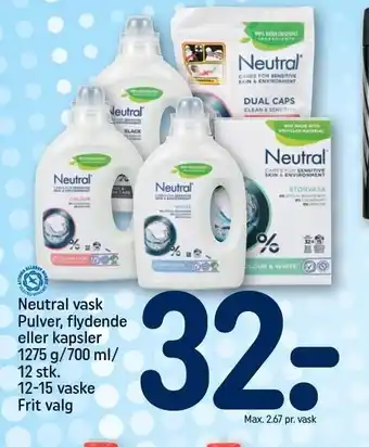 REMA 1000 Neutral vask pulver, flydende eller kapsler tilbud