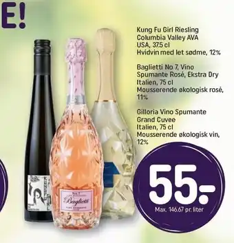 REMA 1000 Kung fu girl riesling, baglietti no 7, vino spumante rosé el. gilloria vino spumante tilbud
