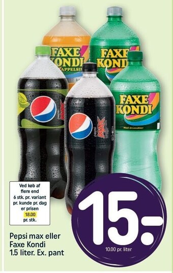 REMA 1000 Pepsi max eller faxe kondi tilbud