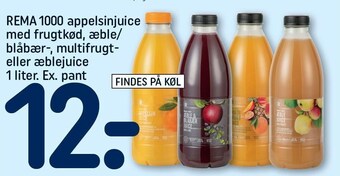 REMA 1000 Rema 1000 appelsinjuice med frugtkød, æble/blåbær-, multifrugt- eller æblejuice tilbud