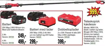Harald Nyborg Skil teleskopisk kædesav, batteri, batteri med lader eller dobbeltoplader tilbud