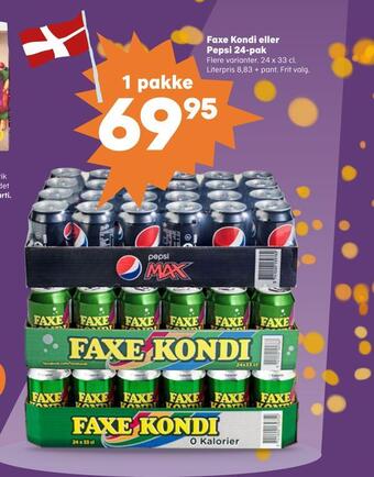 Kvickly Faxe kondi eller pepsi 24-pak tilbud