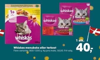 Kvickly Whiskas menuboks eller tørkost tilbud