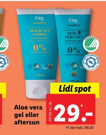 Lidl Aloe vera gel eller aftersun tilbud
