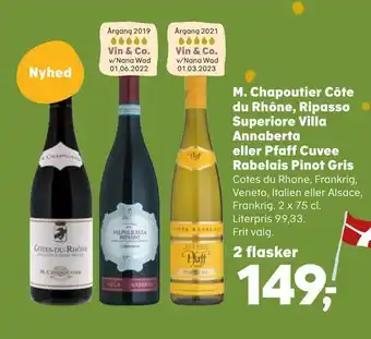 SuperBrugsen M. chapoutier côte du rhône, ripasso superiore villa annaberta eller pfaff cuvee rabelais pinot gris tilbud