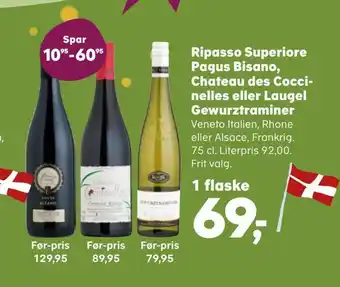 SuperBrugsen Ripasso superiore pagus bisano, chateau des coccinelles eller laugel gewurztraminer tilbud