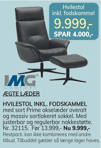 Daells Bolighus Ægte læder hvilestol inkl. fodskammel tilbud