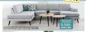 Daells Bolighus U-shape sofa med open end og chaiselong tilbud