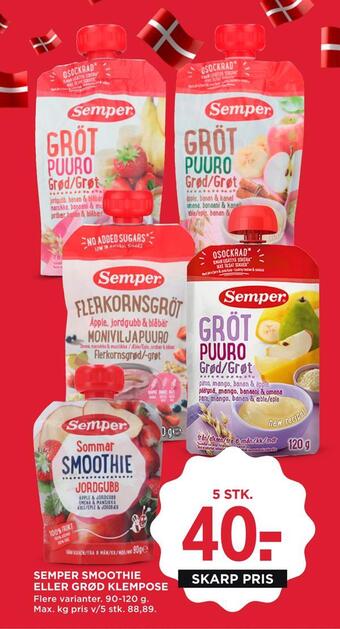 MENY Semper smoothie eller grød klempose tilbud