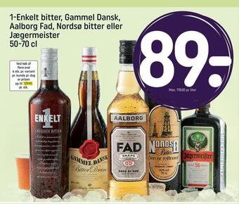 REMA 1000 1-enkelt bitter, gammel dansk, aalborg fad, nordsø bitter eller jægermeister tilbud