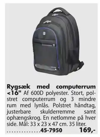 Biltema Rygsæk med computerrum <16" tilbud