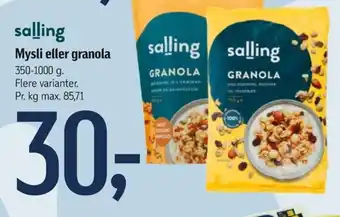 Føtex salling Mysli eller granola 350-1000 g tilbud
