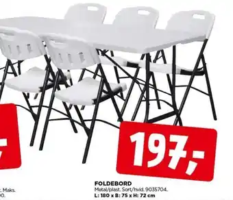 jem & fix FOLDEBORD Metal/plast. Sort/hvid. 9035704. L: 180 x B: 75 x H: 72 cm tilbud