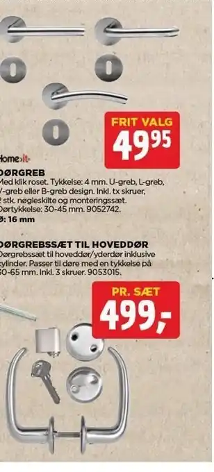 jem & fix Dørgreb el. dørgrebssæt t. hoveddør tilbud
