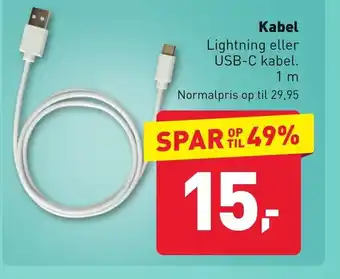 Kabel Lightning eller USB-C kabel. 1m