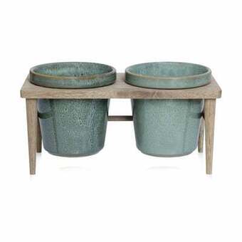 Casa living potteskjulersæt - 3 dele - l 25 cm - akacietræ/stentøj - grøn