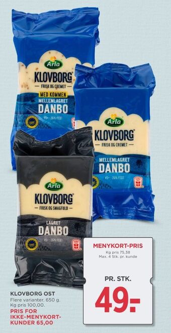 MENY Klovborg skæreost danbo lagret tilbud
