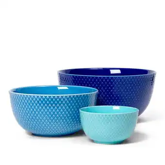 Kop & Kande Lyngby porcelæn rhombe color skålesæt blå 3 stk. tilbud