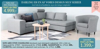Daells Bolighus Sofa med stor chaiselong, nakkepude el. clubstol tilbud