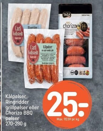 REMA 1000 Kålpølser, ringriddder grillpølser eller chorizo bbq pølser tilbud