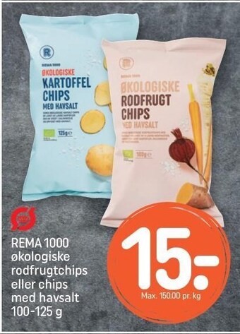 REMA 1000 Rema 1000 økologiske rodfrugtschips eller chips med havsalt tilbud